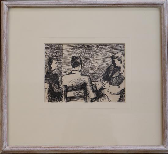 Keith Vaughan (1912-1977) Three figures seated around a table 4.75 x 6.5in.